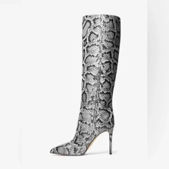 MK Women's Leather Snake Embossed Rue Stiletto Knee Boots Black Size:6M - Picture 2 of 3